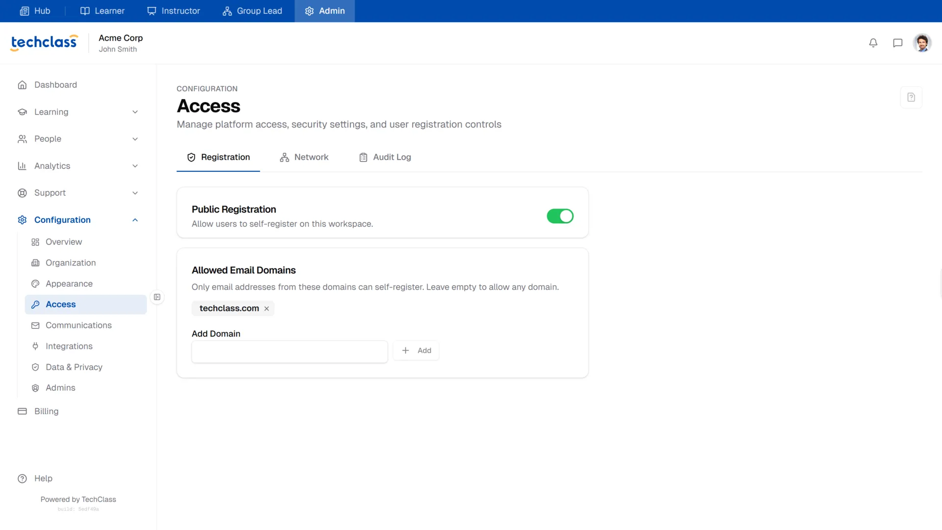 Registration Tab - Allowed Domains