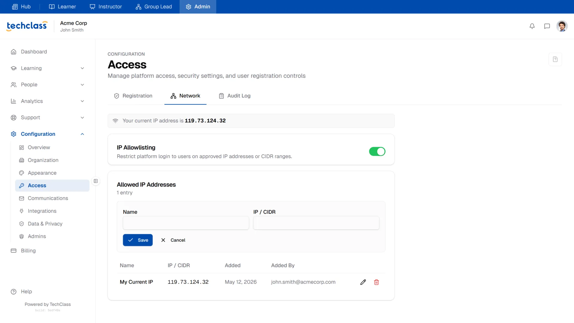 Network Tab - Edit Entry