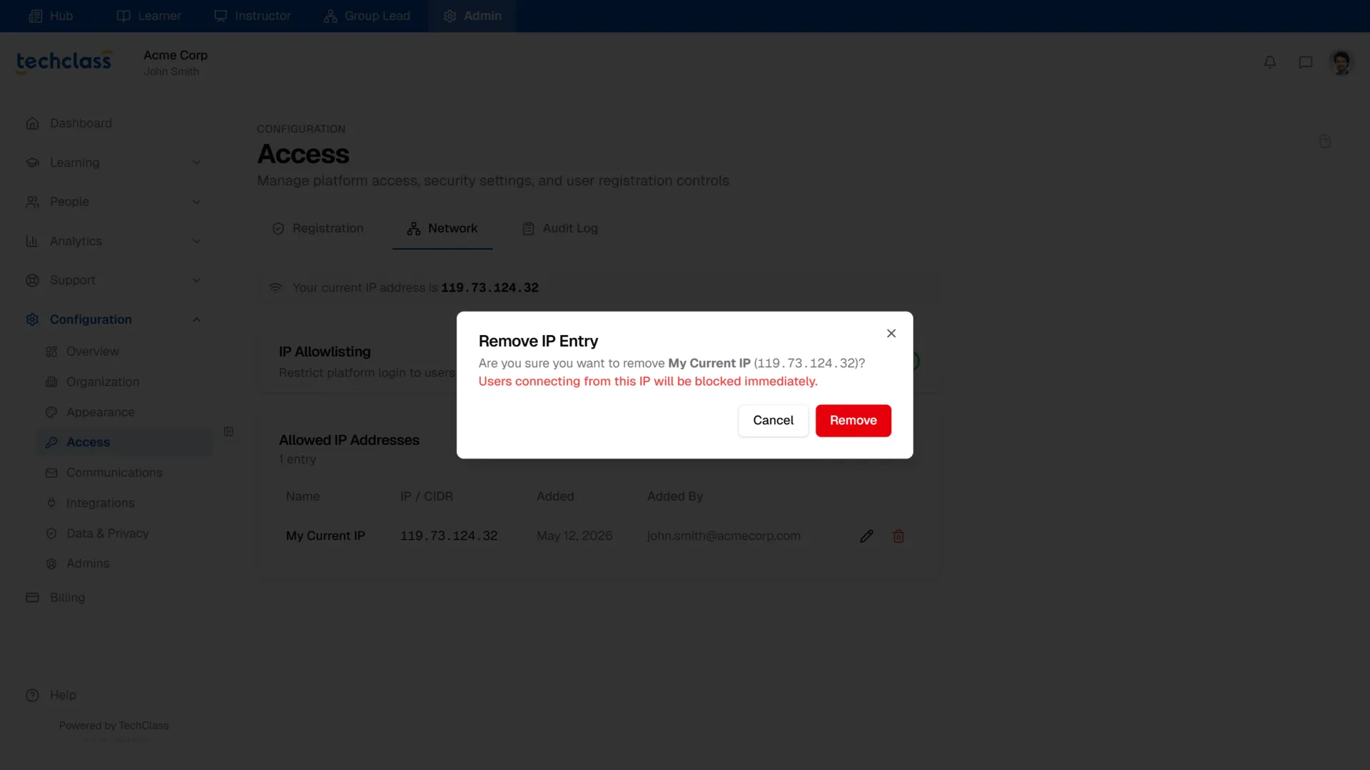 Network Tab - Delete Entry