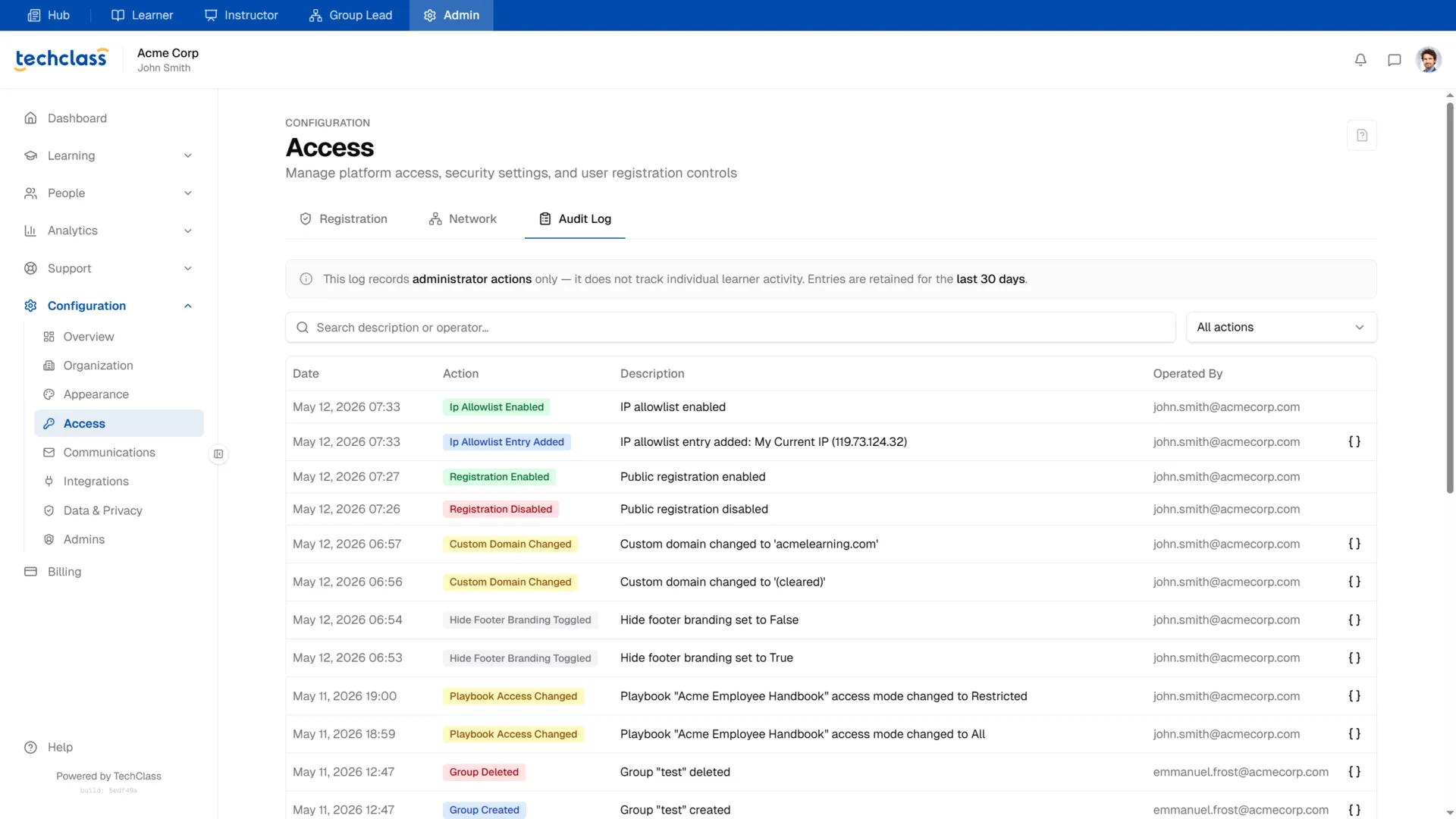 Audit Log Tab