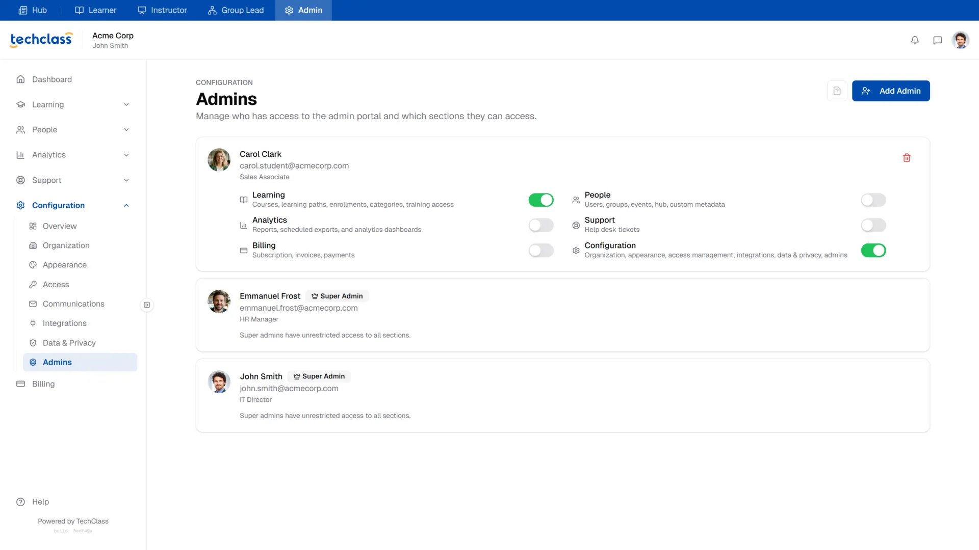 Admins List Overview