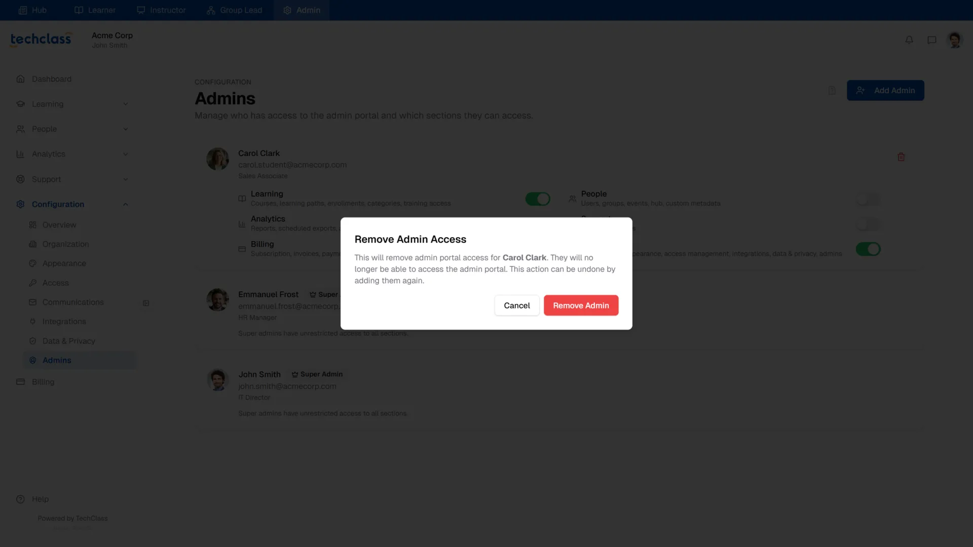 Remove Admin Modal
