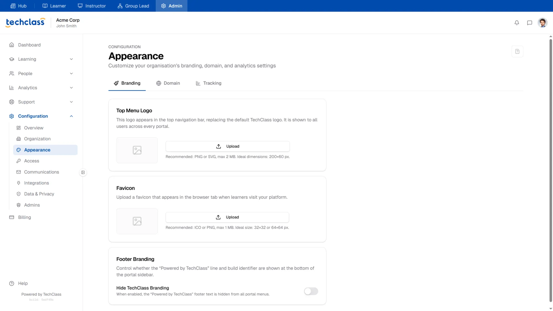 Appearance Branding Tab - Default