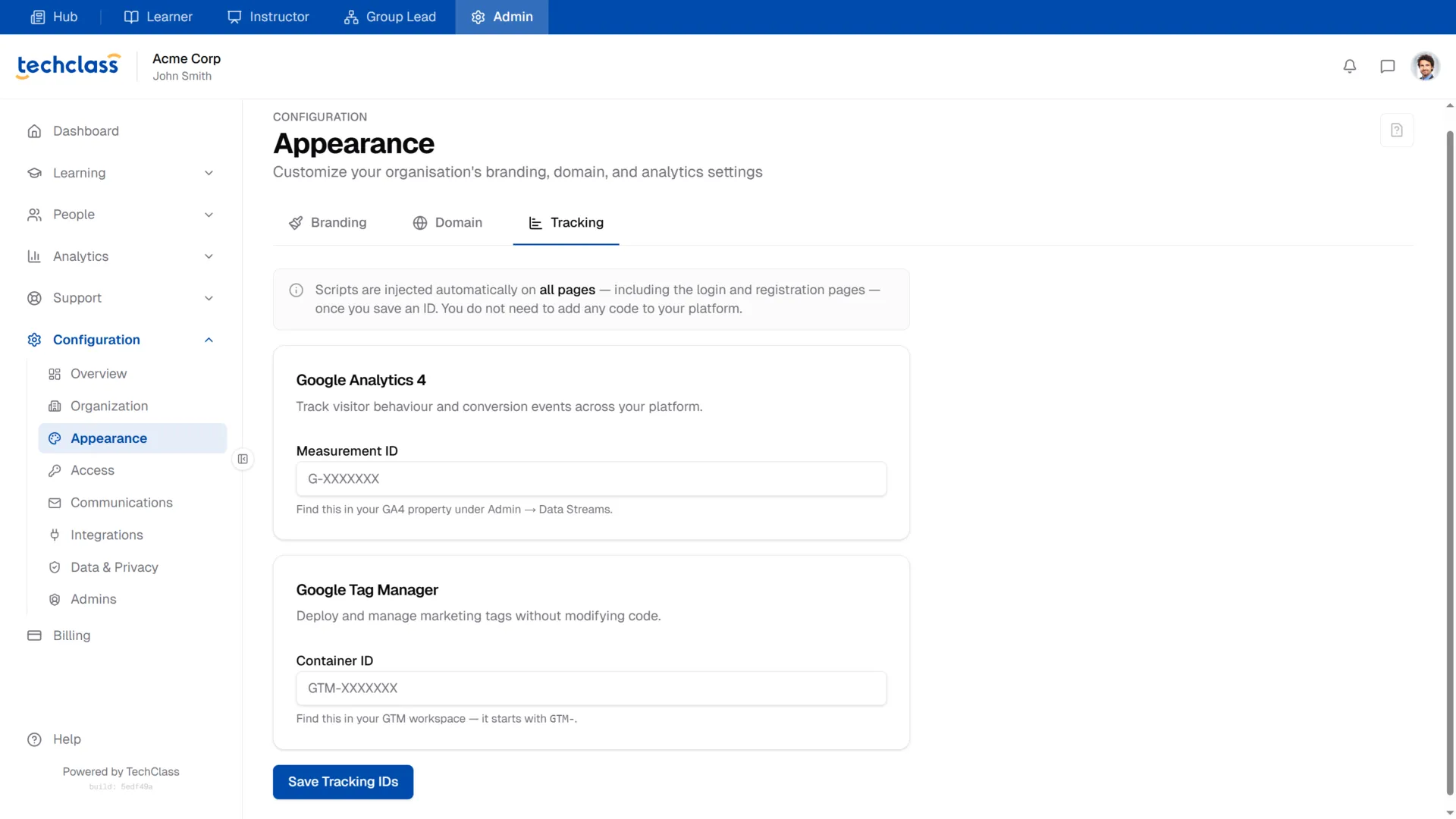 Appearance Tracking Tab