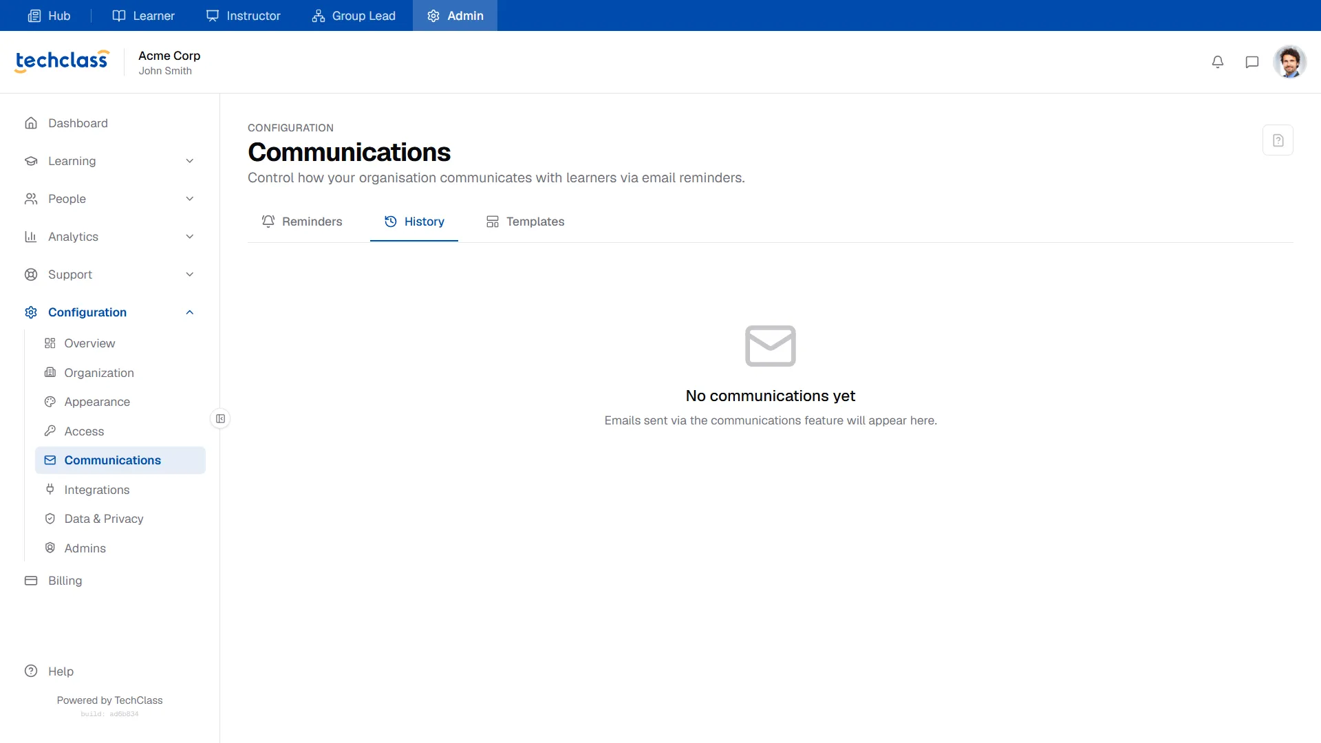 Communications History Tab