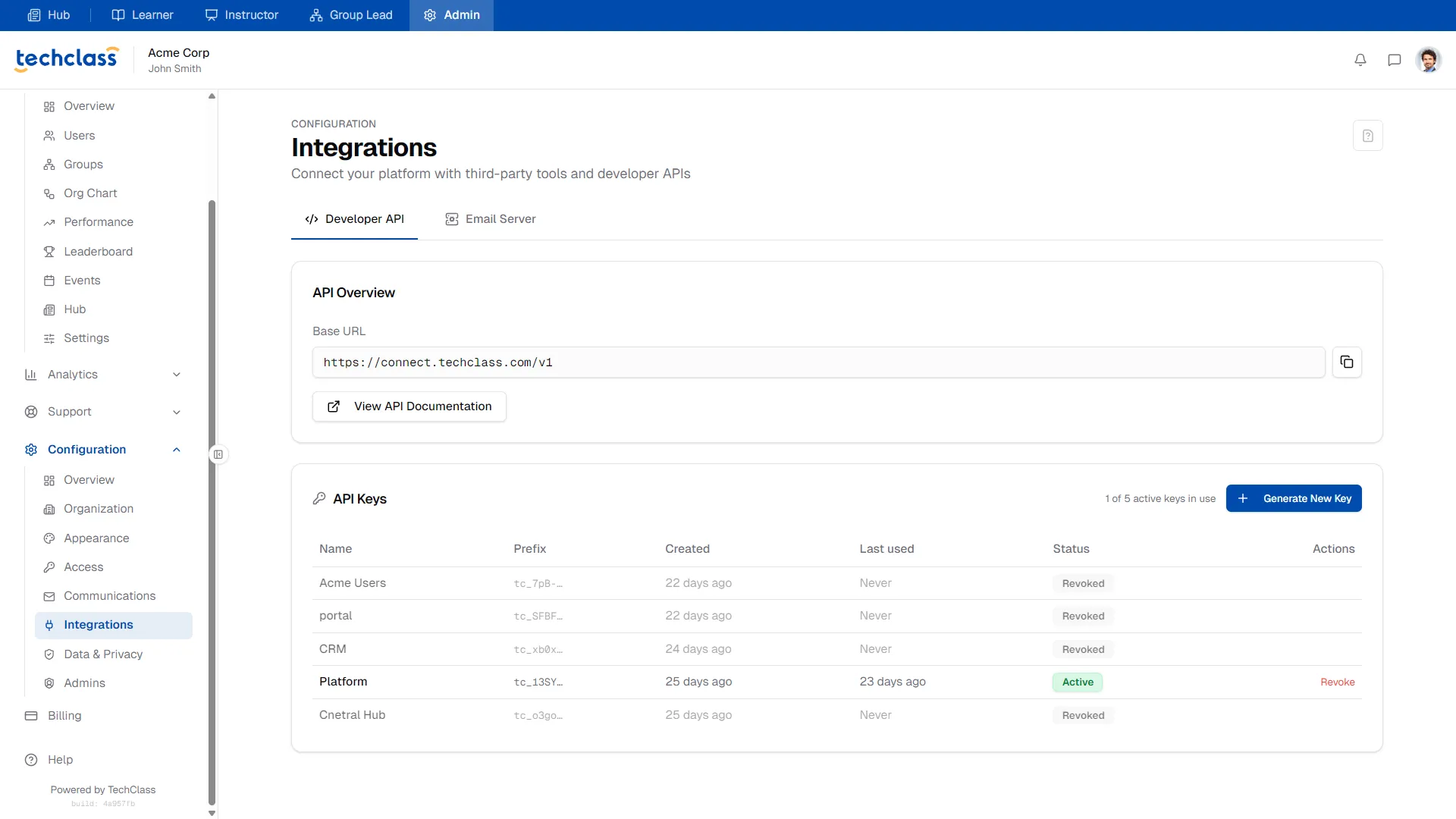 Developer API Tab