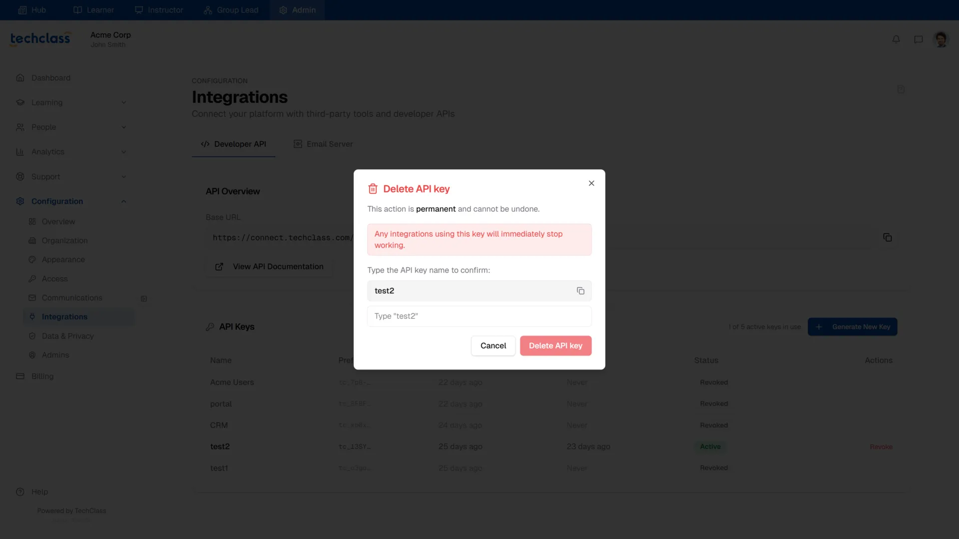 Generate API Key Modal