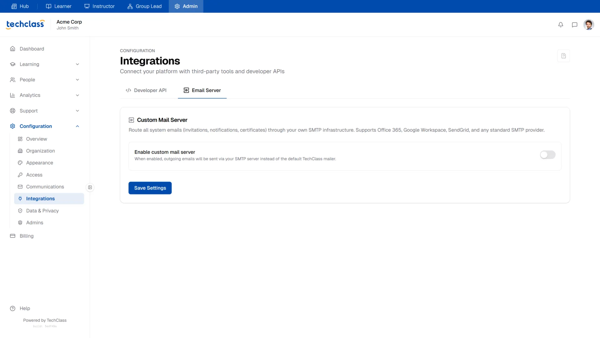 Email Server Tab - Disabled