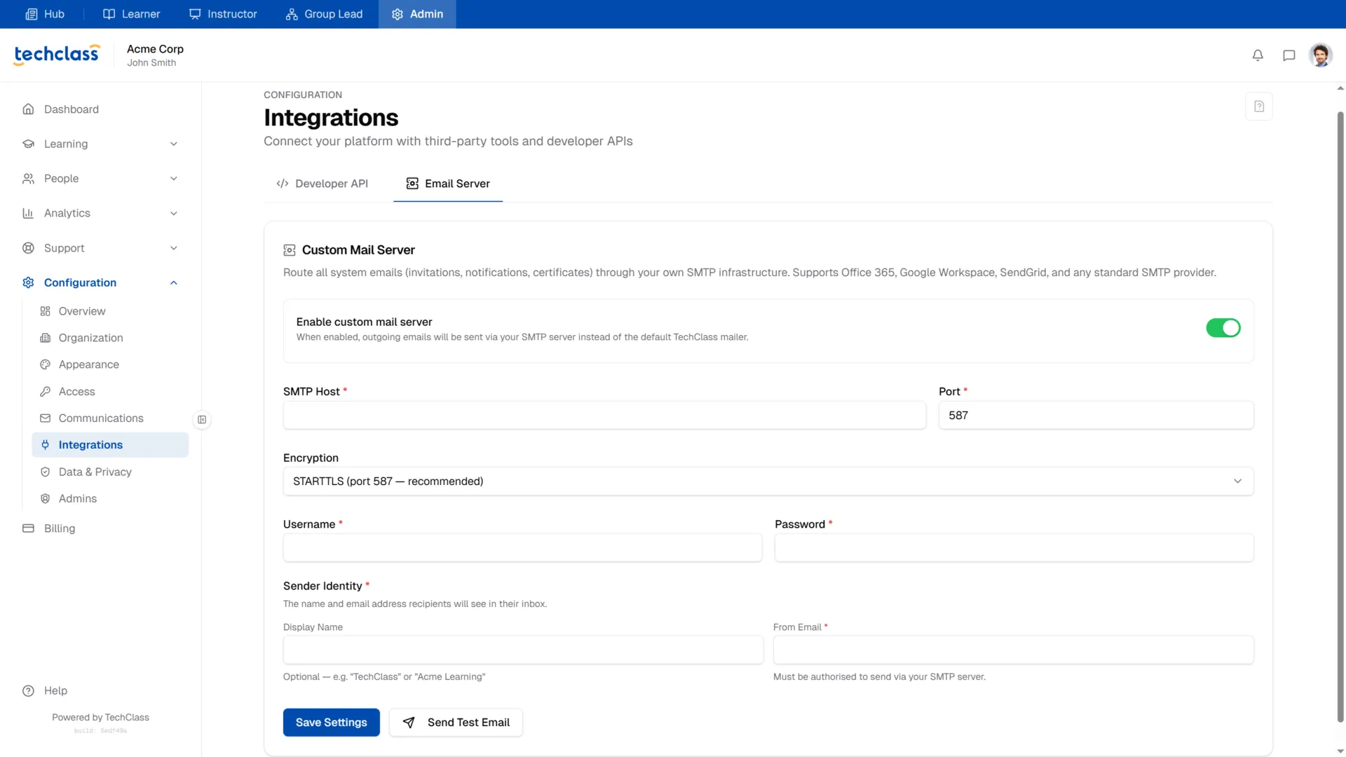Email Server Tab - Enabled
