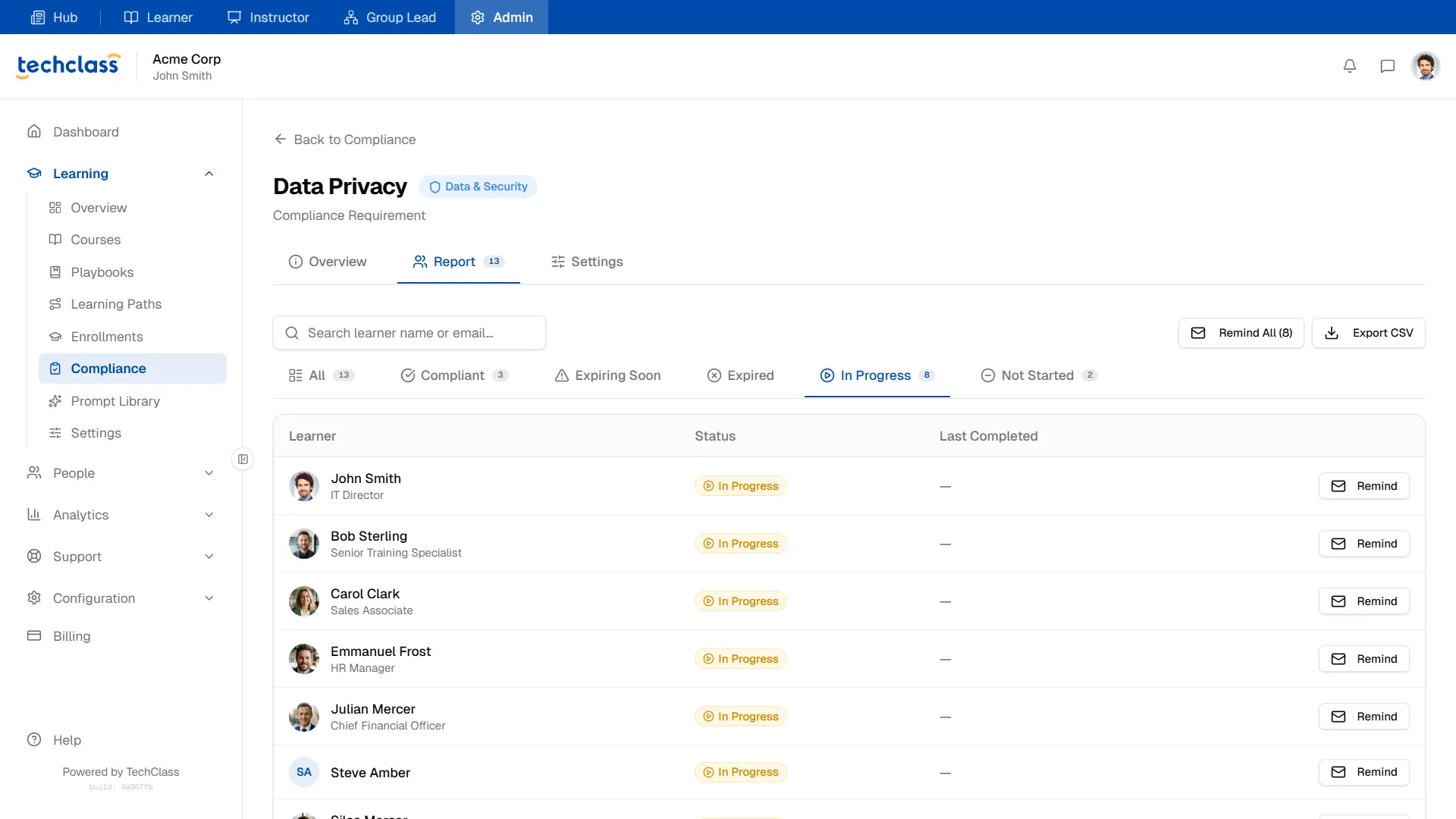 In Progress Users View