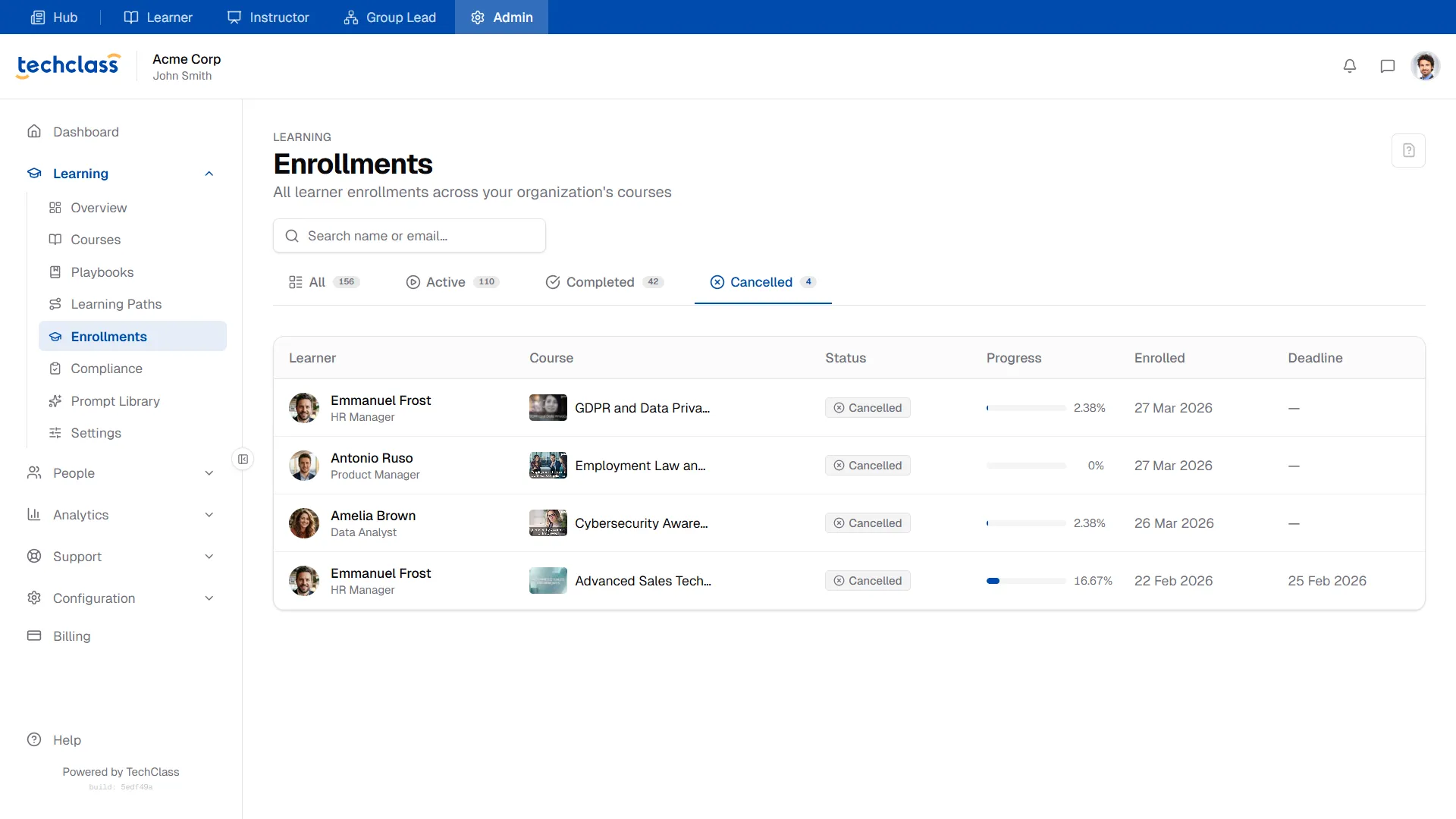Cancelled Enrollments View
