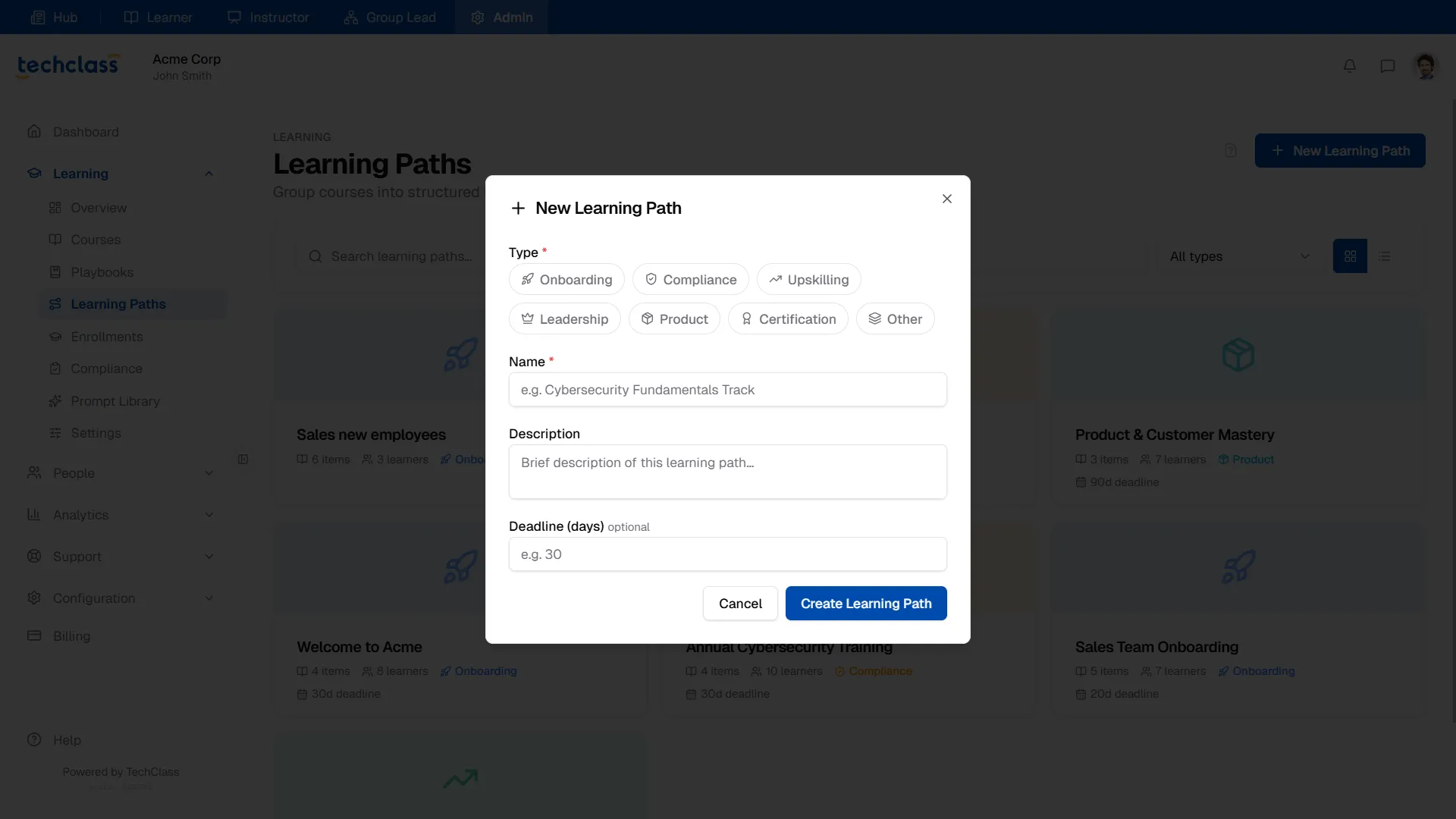 New Learning Path Modal