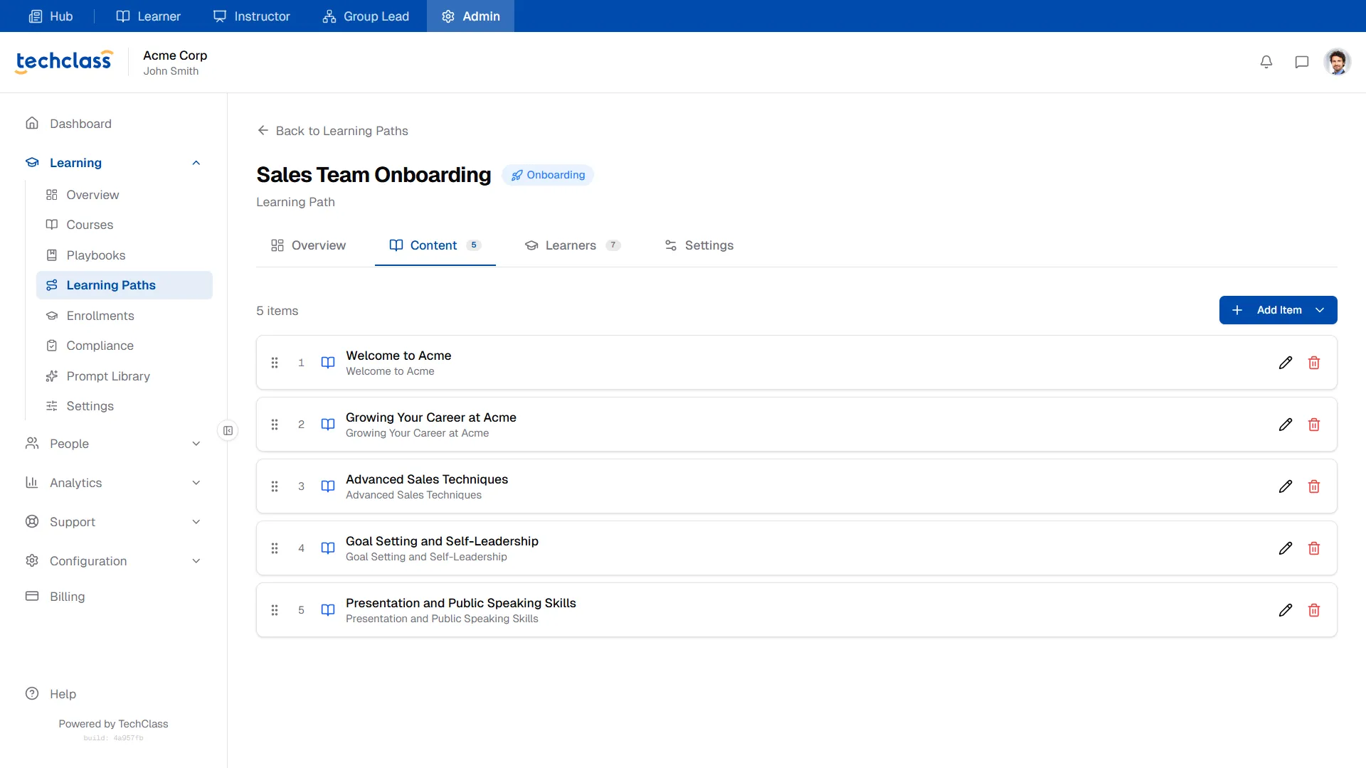 Learning Path Courses Tab