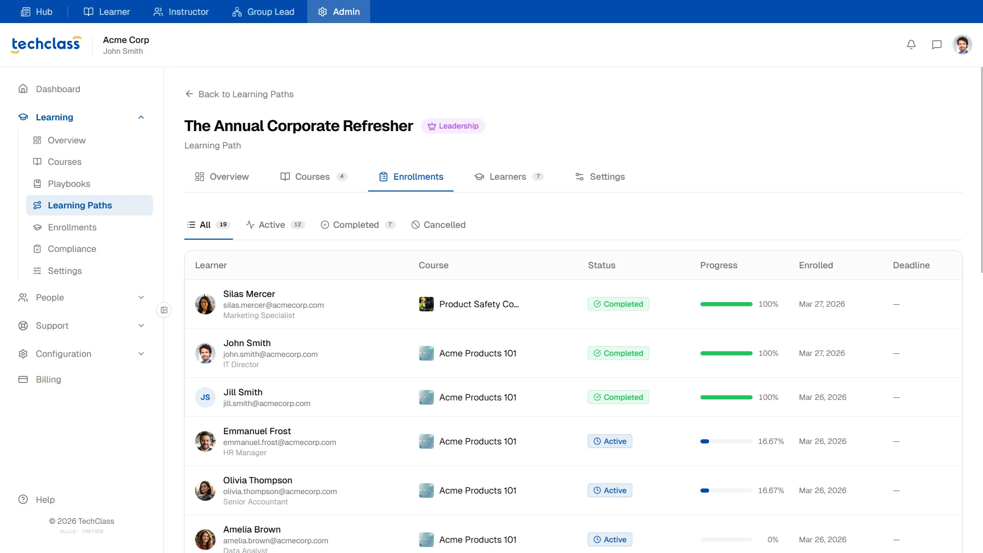 Learning Path Enrollments Tab
