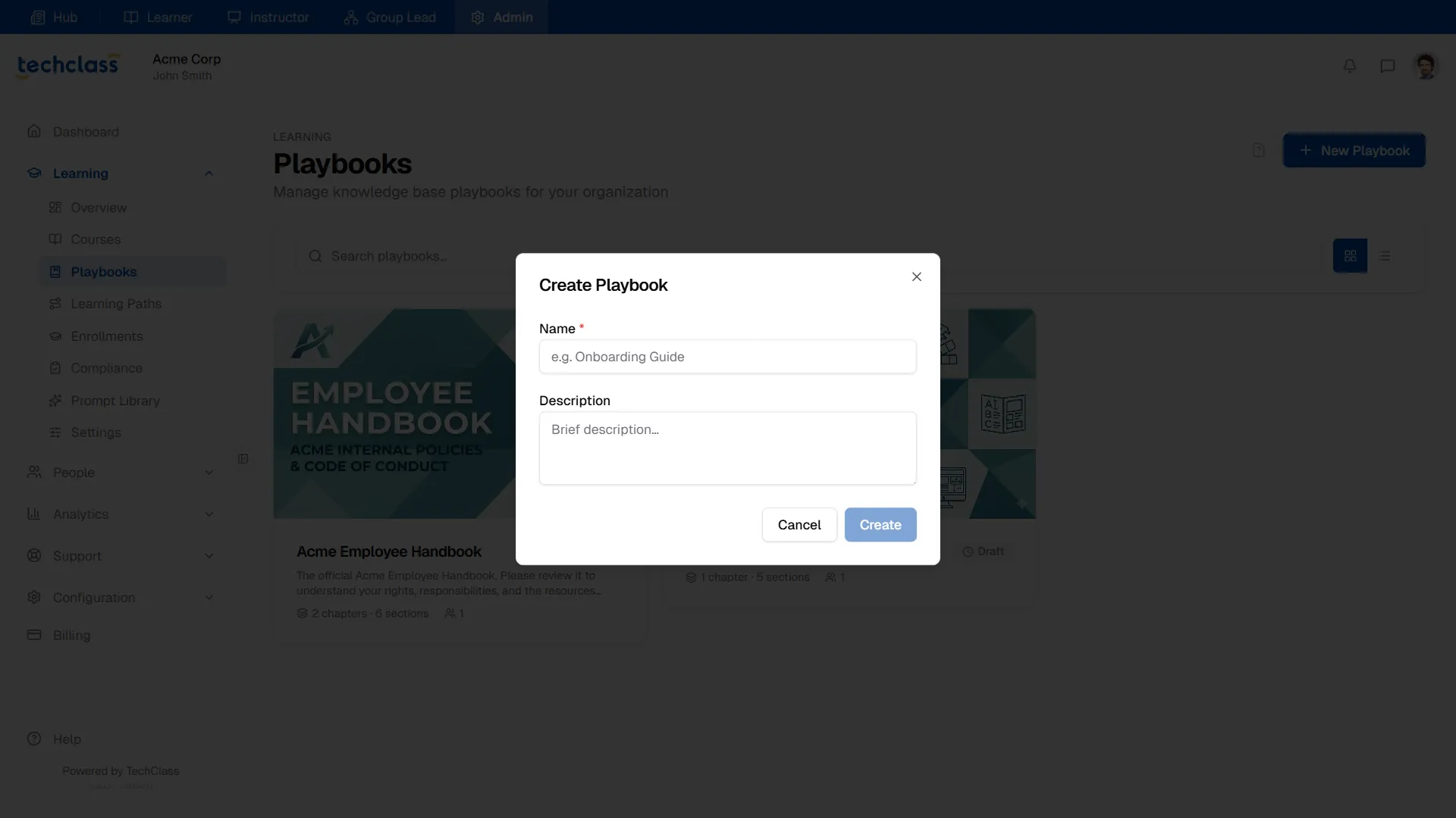 Create Playbook Modal