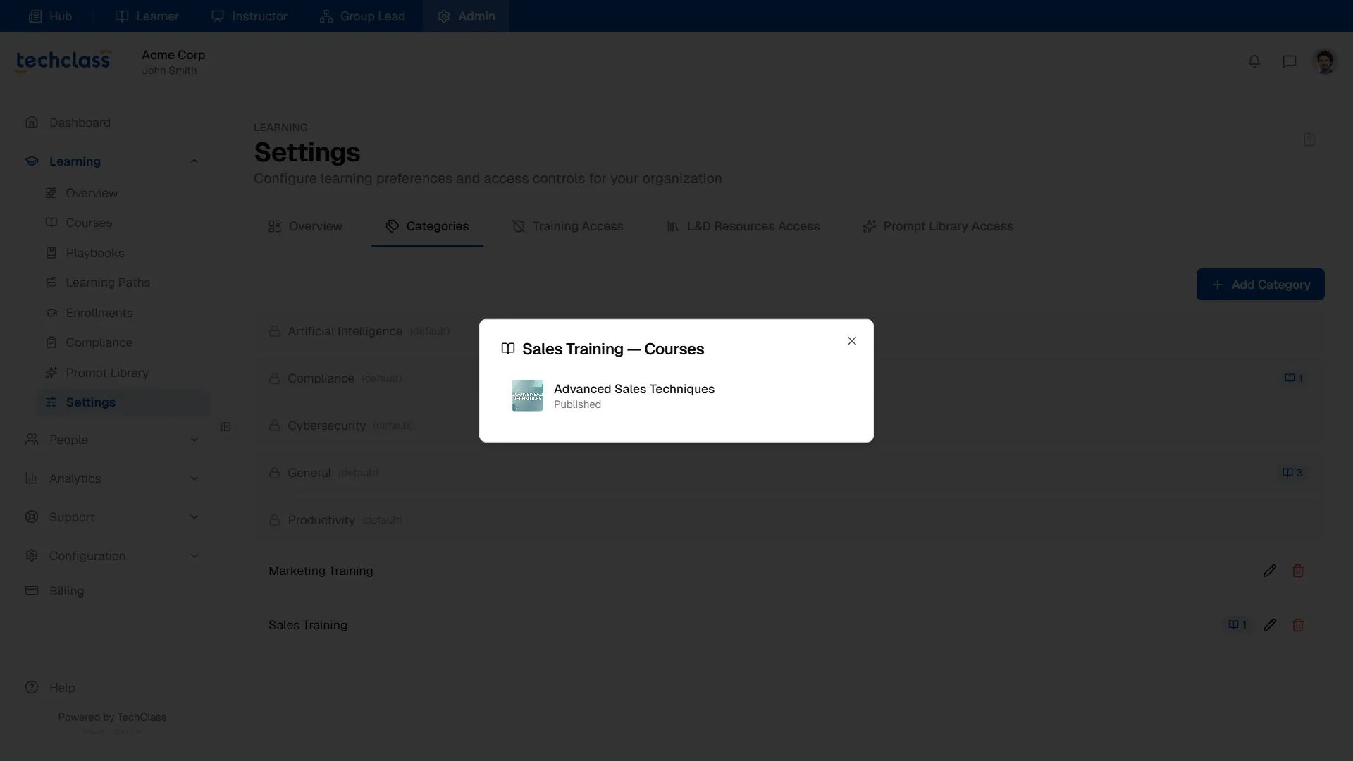 Courses in Category Modal