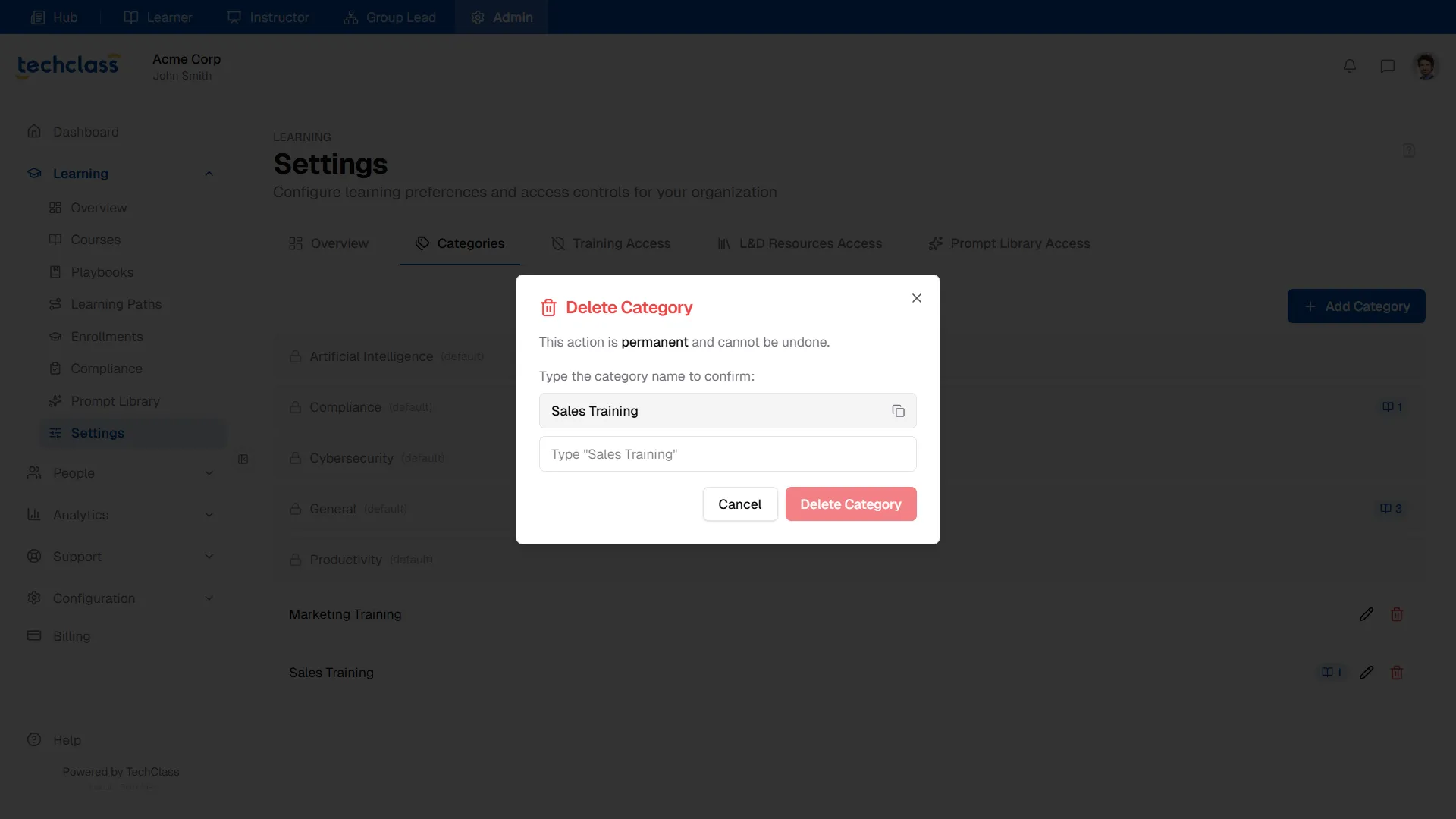Delete Category Confirmation