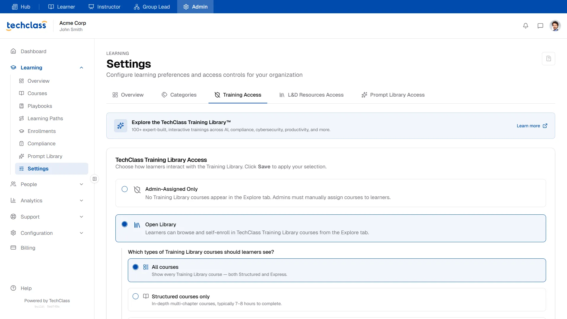 Training Access Tab