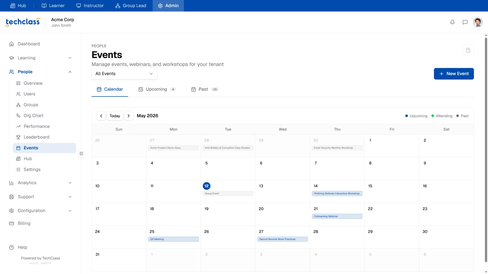 Events Calendar View