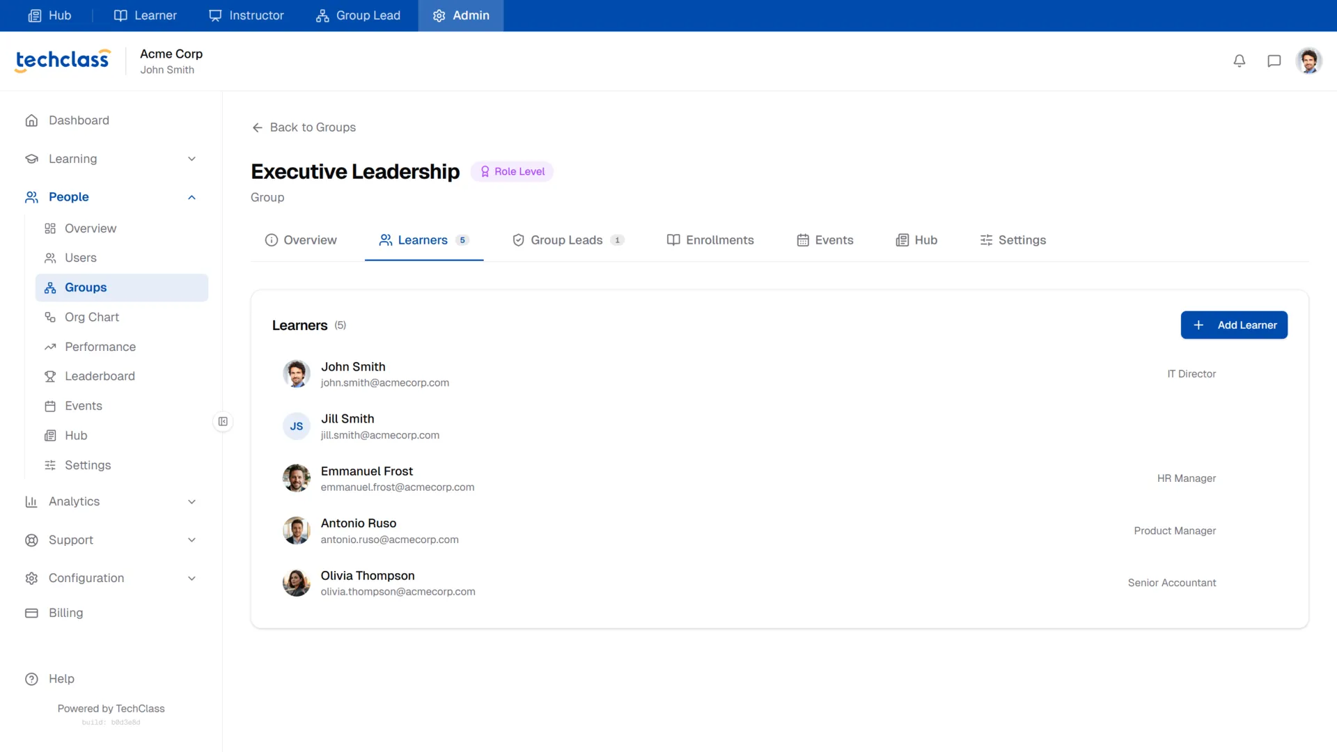 Group Learners Tab