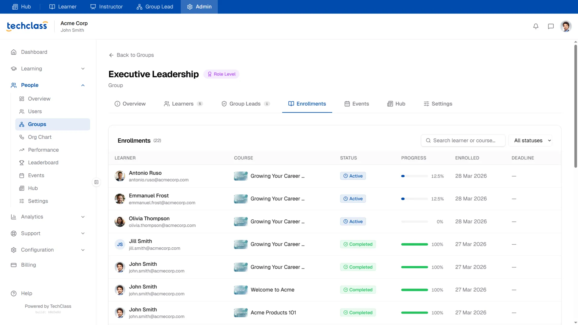 Group Enrollments Tab