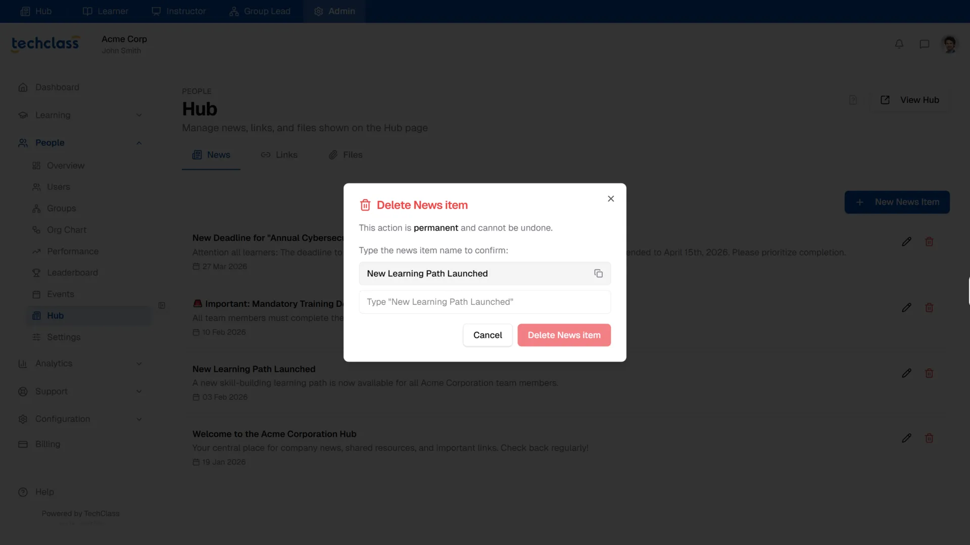 Delete News Item Confirmation