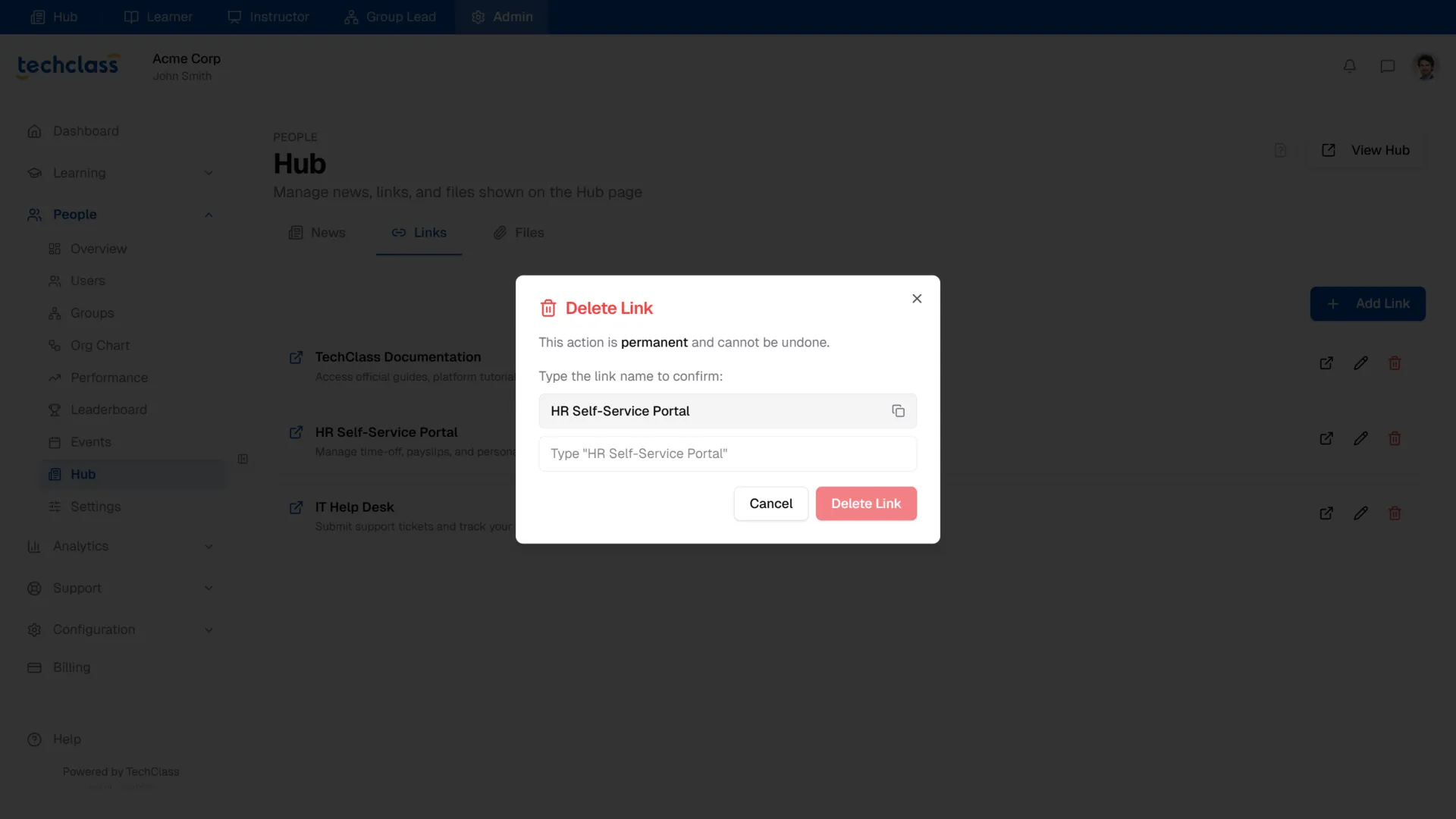 Delete Link Confirmation