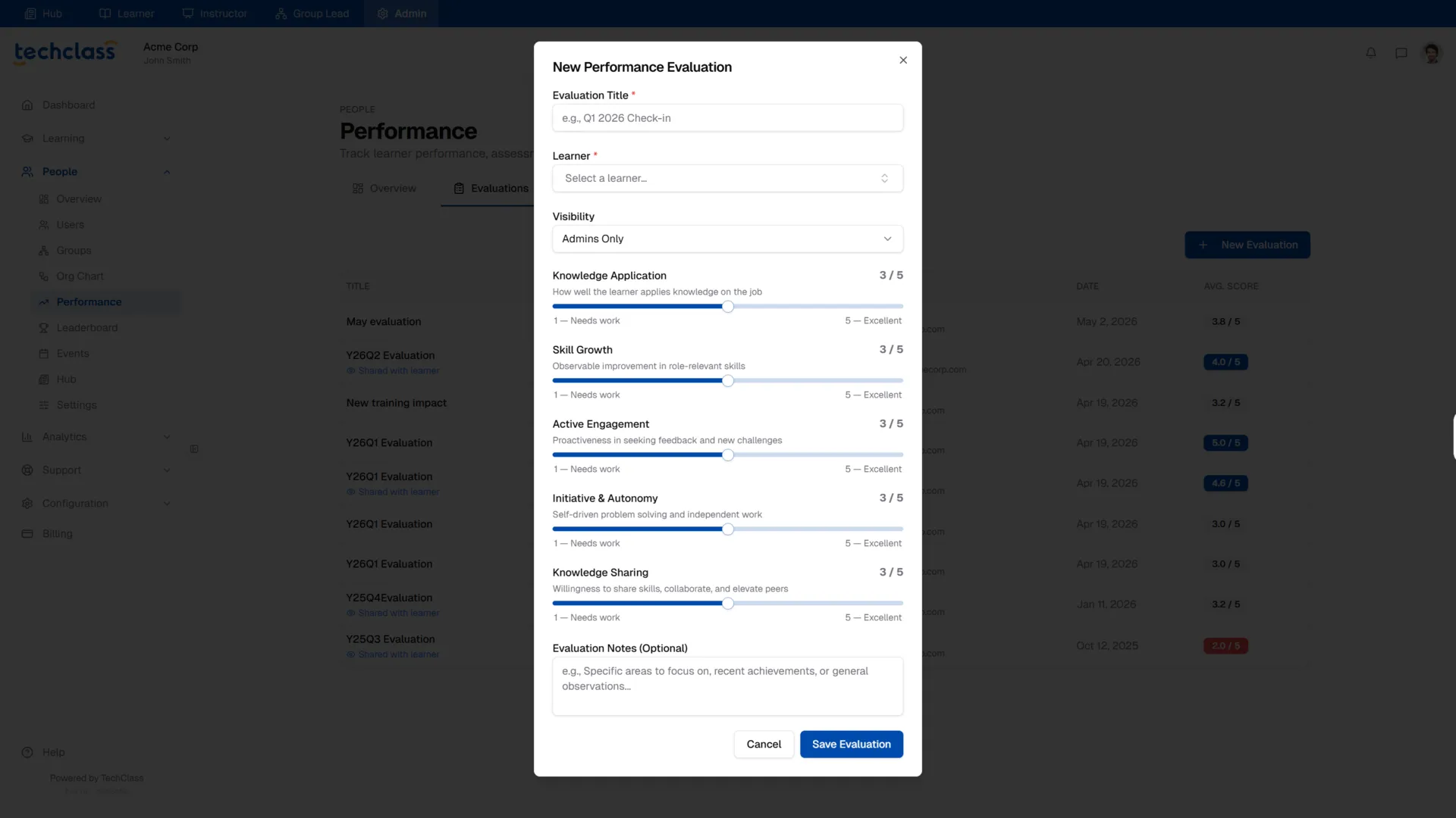 New Performance Evaluation Form