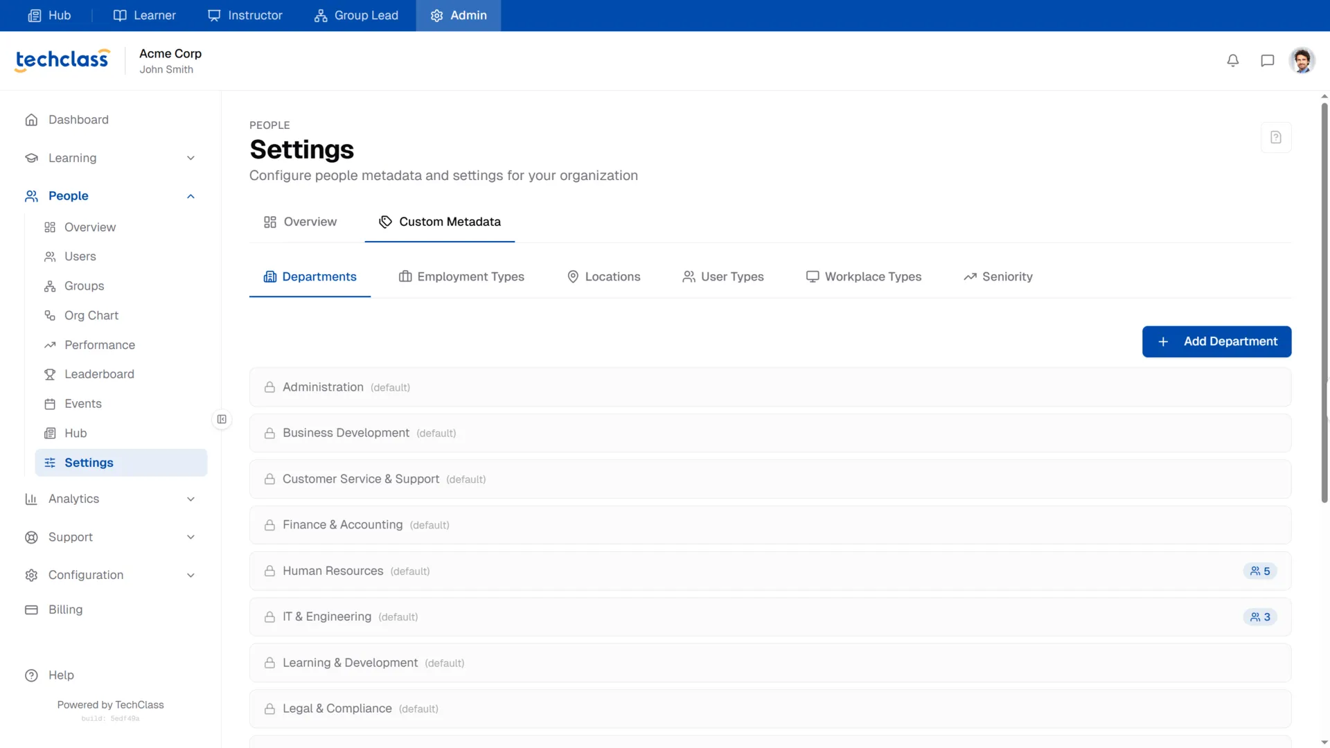 Departments Metadata List