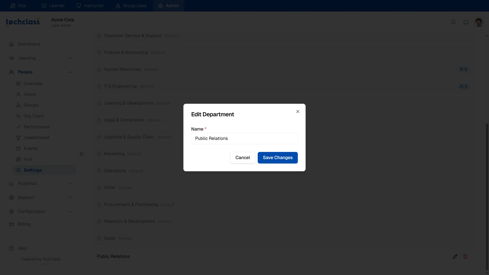Edit Department Modal