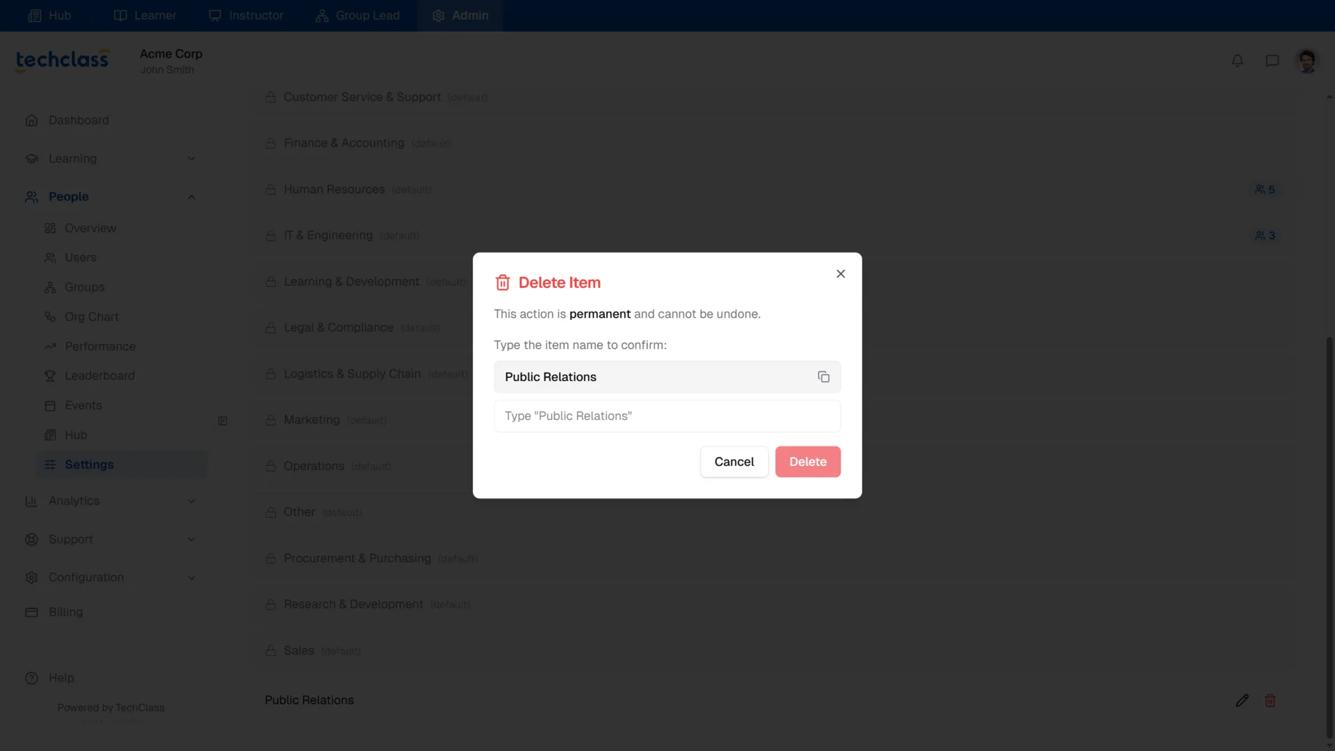Delete Department Modal